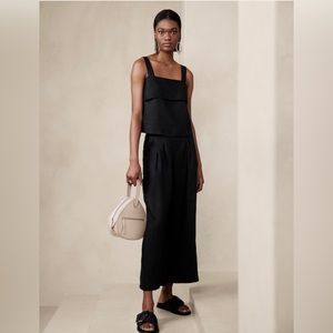 NWT! TRAILBLAZING BLACK MIA WIDE-LEG CROPPED LINEN PANT - SIZE 8